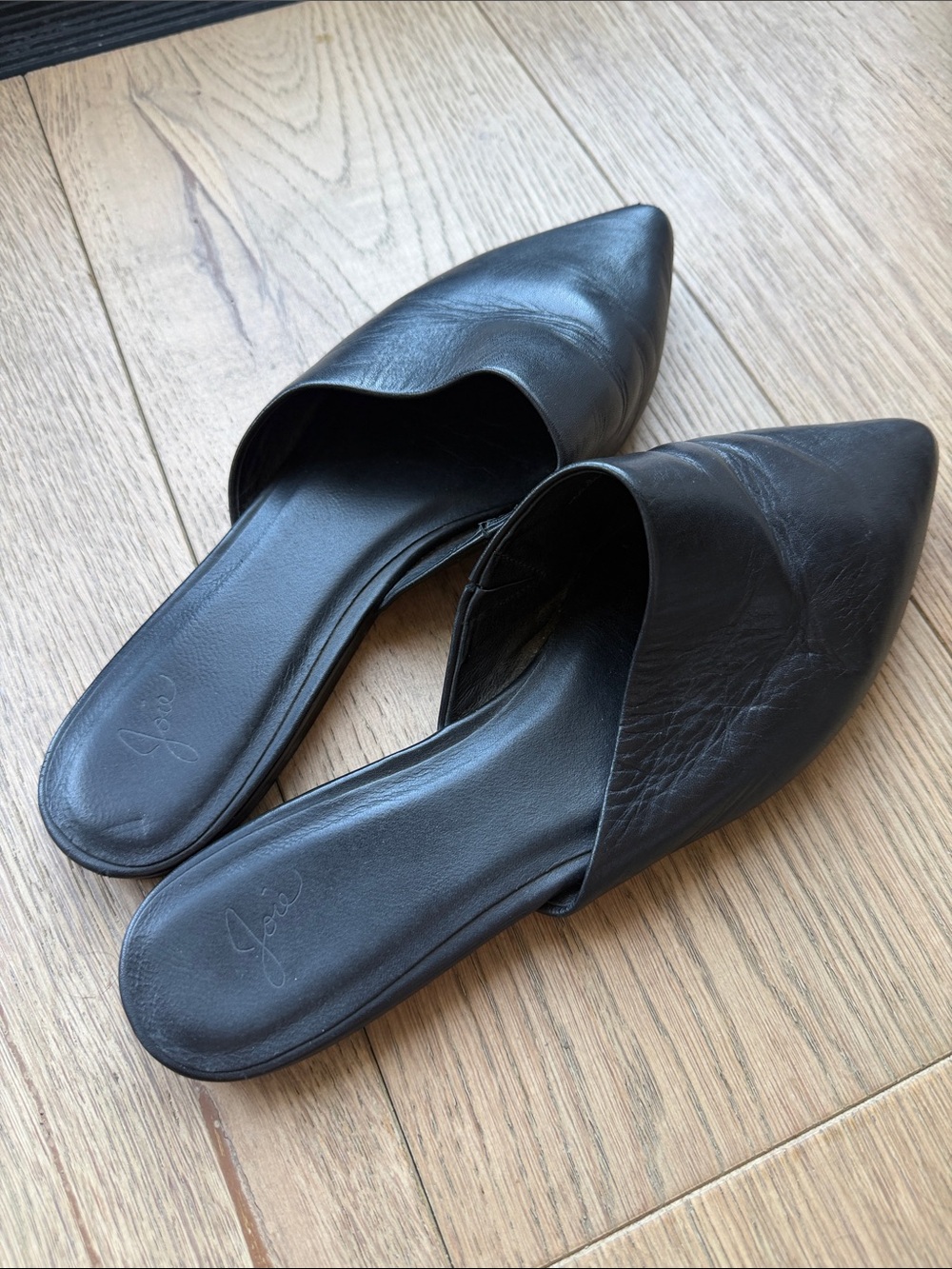 Joie Black Pointed Leather Slip-On Mules